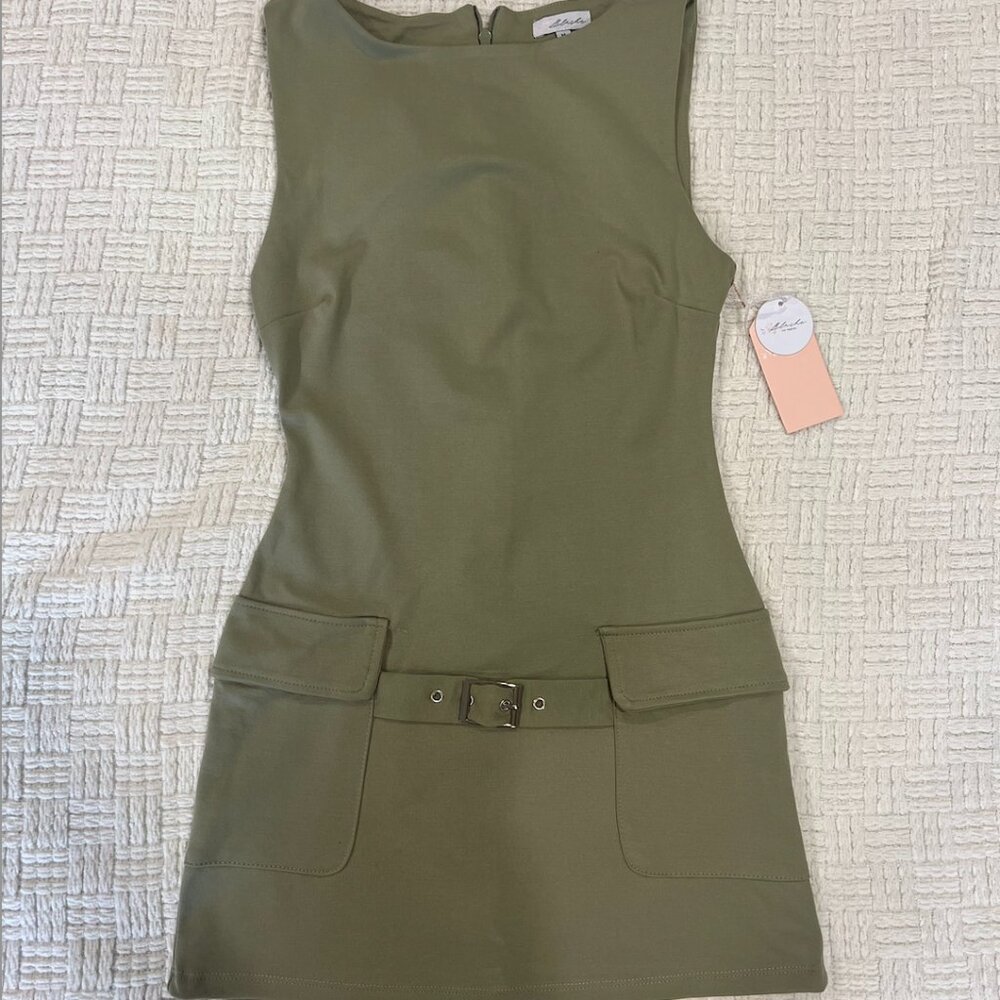 Blashe Womens Mini Dress Olive Green Stretch Sleeveless Size M New